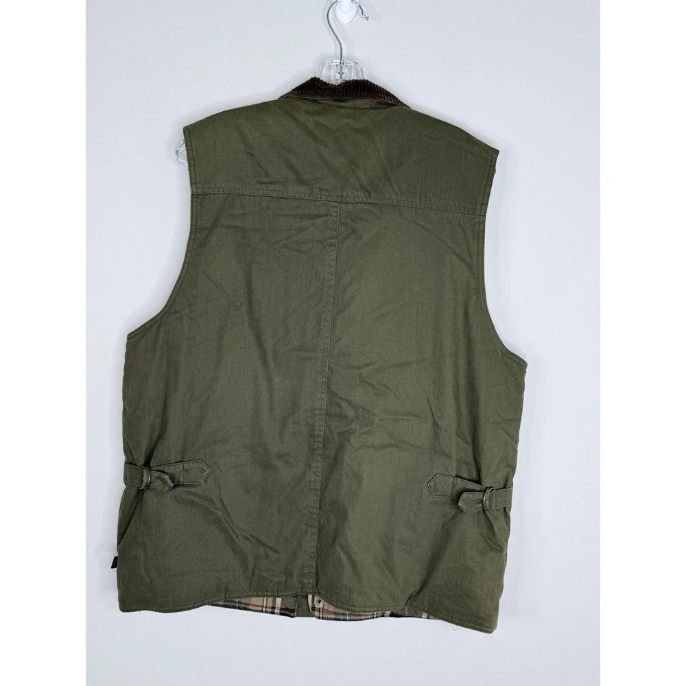Woolrich Mens M Moss Green Plaid Flannel Lined Insulated Corduroy Collar Vest